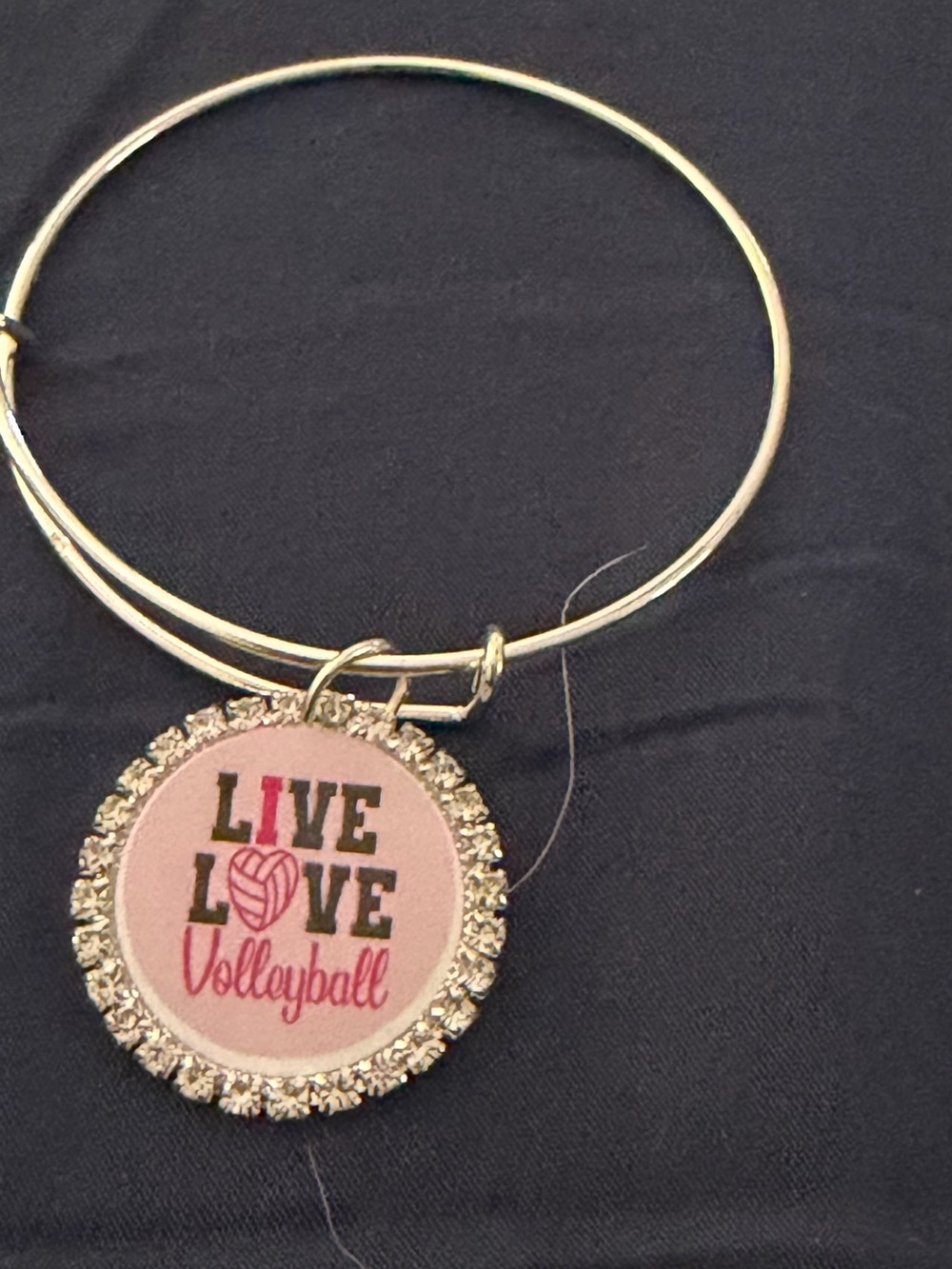 Live Love Volleyball Pink Charm Bangle Bracelet